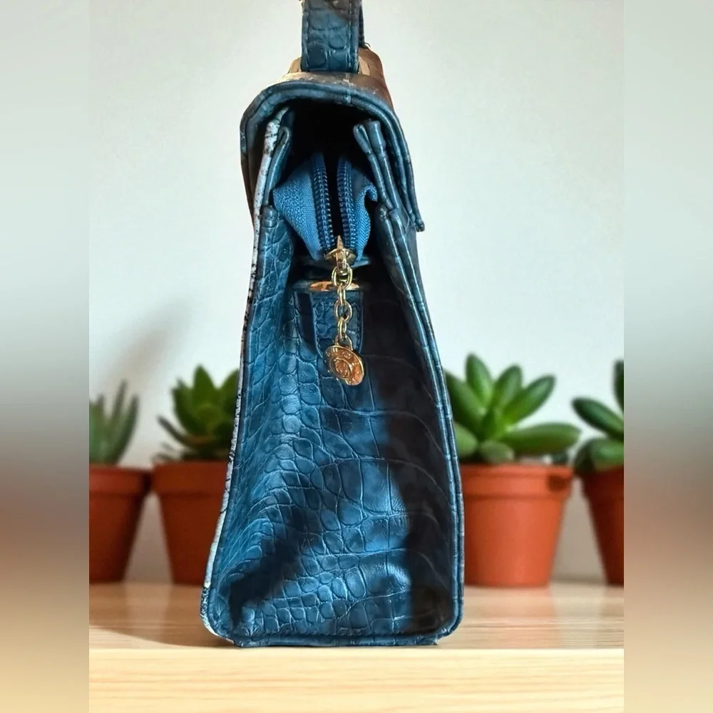 Gude Womens Handbag Crossbody Removable Strap NY, Paris Theme Blue Croc Pattern